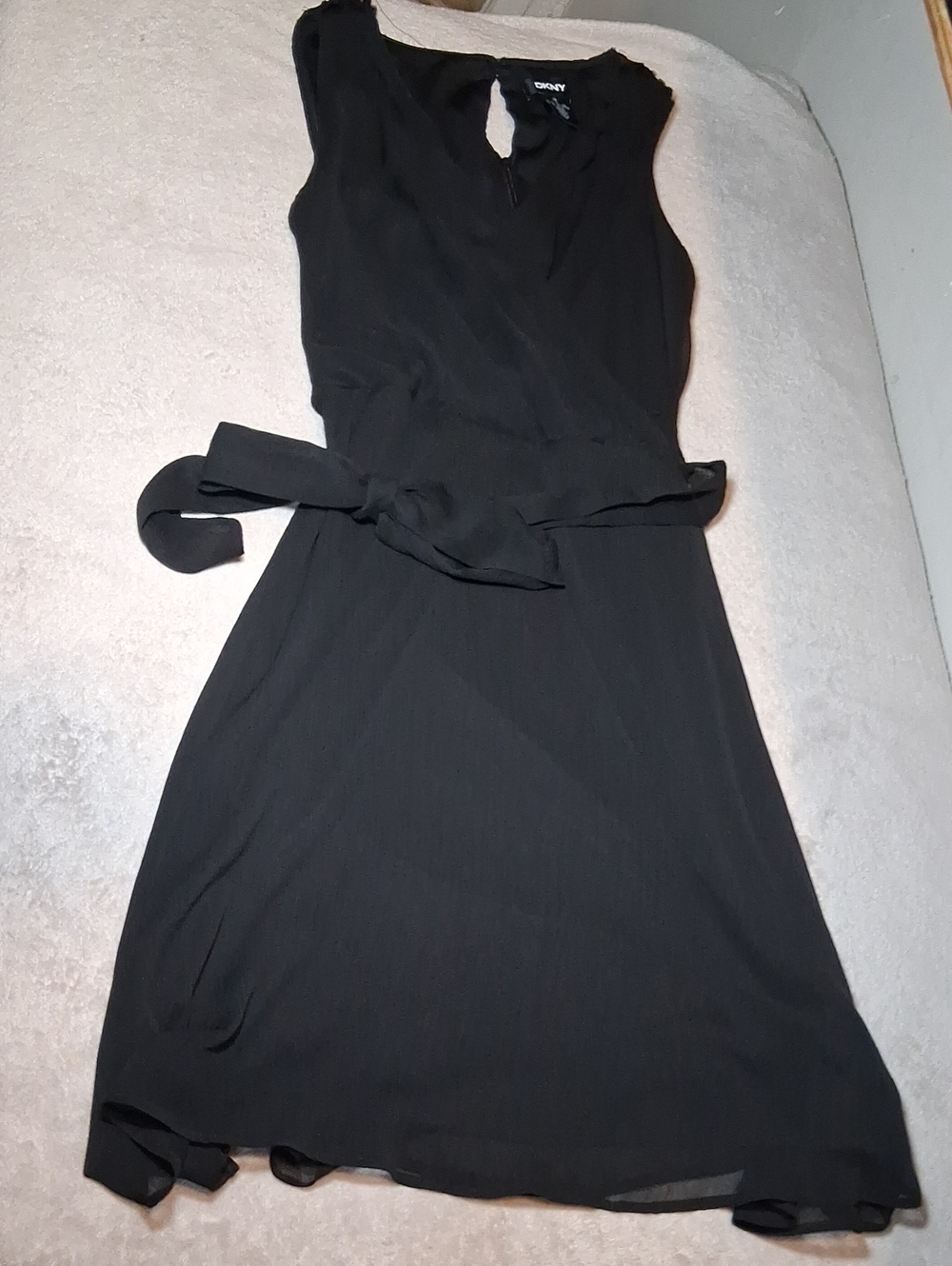 DKNY Black Sleeveless Midi Dress with Self-Tie Belt